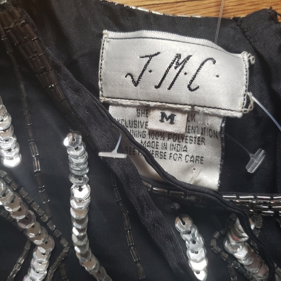 JMC Medium Beaded Sequin Dress  Black Short Sleeve Silk Cocktail  party Wear NWT - Picture 8 of 8